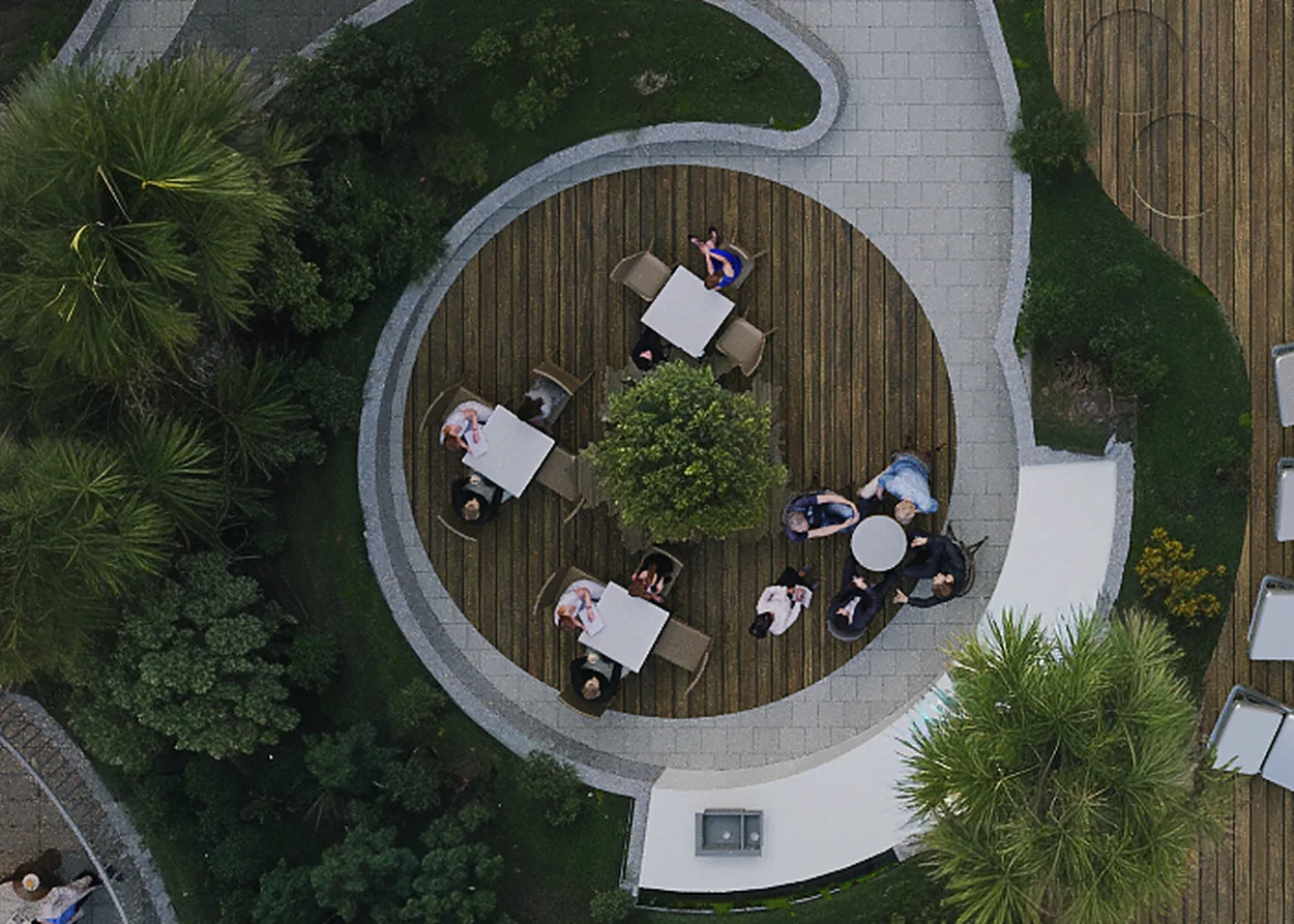 BBQ and entertainment area seen from above