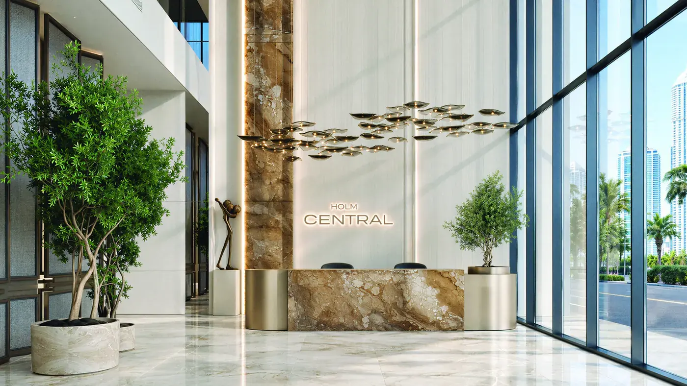 Hotel-style lobby with a feature reception