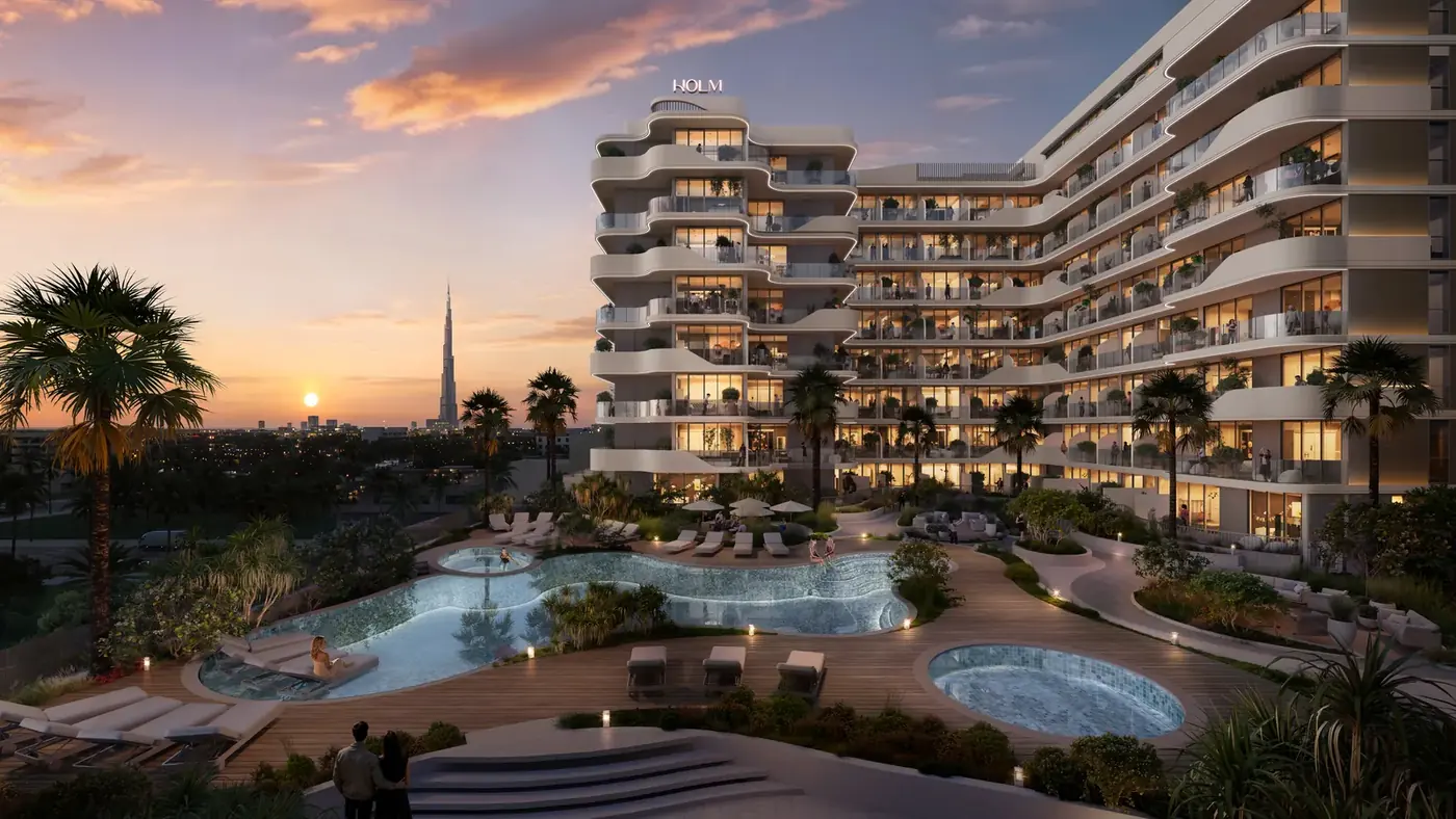 Swimming pool at sunset